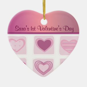 Rosa Herzen Babys erstes Valentinstag-Foto Keramik Ornament