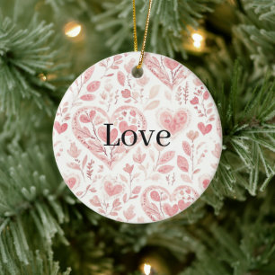 Rosa Herzen Blumige Liebe   Keramik Ornament
