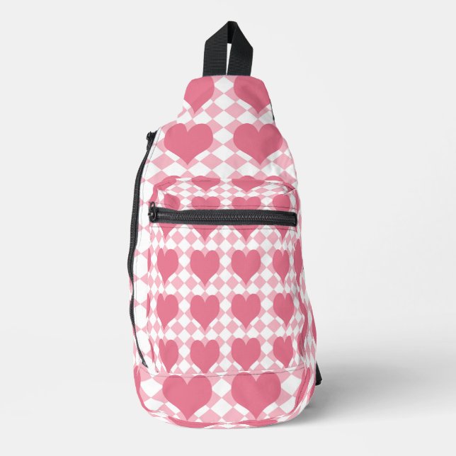 Rosa Herzen Crossbody Bag (Vorderseite)