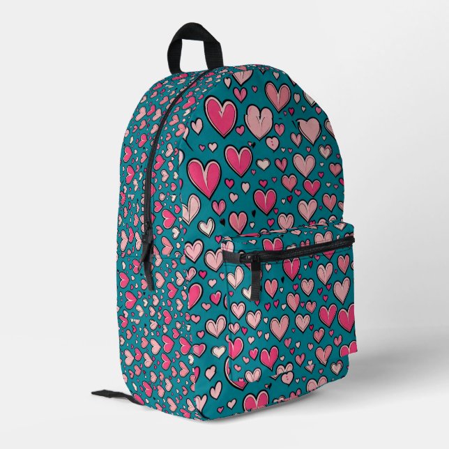 Rosa Herzen Druckknopf Nähtasche Bedruckter Rucksack (Rückseitige Ecke links)