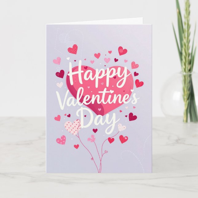 Rosa Herzen Frohes Valentinstag Karte (Vorderseite)