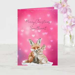 Rosa Herzen Fuchs Hase Glitzerndes Herz Weihnachte Karte