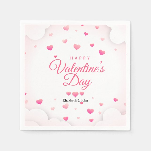 Rosa Herzen Happy Valentinstag Serviette (Vorderseite)