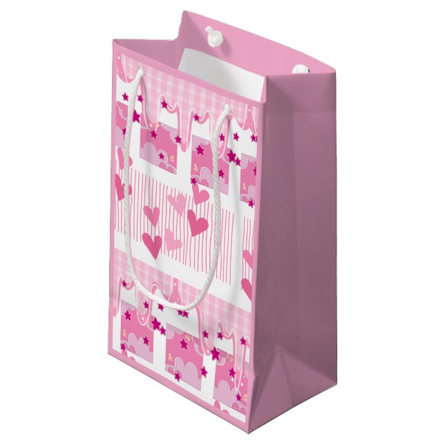 Rosa Herzen Kleine Geschenktüte (Vorderseite Schrägansicht)