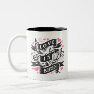 Rosa Herzen Liebe ist ein Vogel - Tauben Zweifarbige Tasse