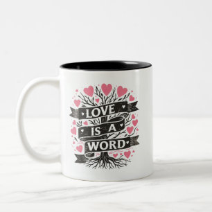 Rosa Herzen Liebe ist ein Word-Baum Zweifarbige Tasse