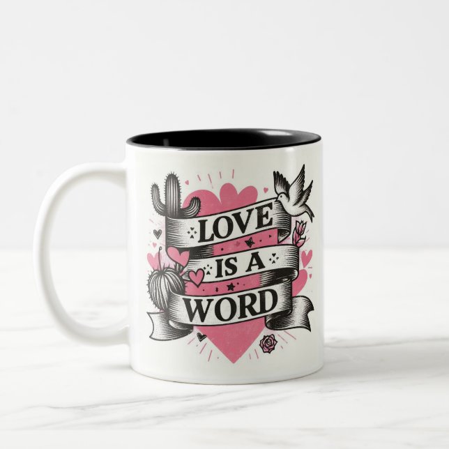 Rosa Herzen Liebe ist ein Wort Sukkulente Tauben Zweifarbige Tasse (Links)