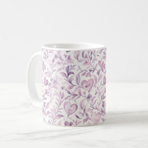 Rosa Herzen Lila Blätter Kaffeetasse