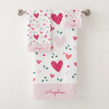 Rosa Herzen Mädchen Badetuch-Set mit individuellem