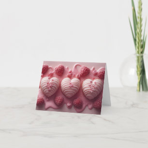 Rosa Herzen mit Himbeeren Valentinsgruß Feiertagskarte