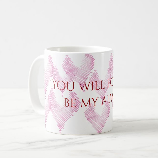 Rosa Herzen mit Liebe Zitat Kaffeetasse (Vorderseite Links)