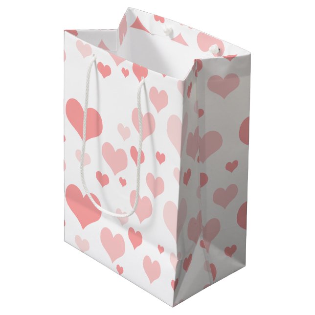 Rosa Herzen Mittlere Geschenktüte (Vorderseite Schrägansicht)