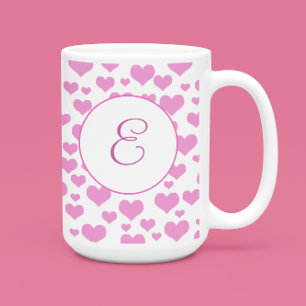 Rosa Herzen Muster Elegantes Monogramm Custom Kaffeetasse
