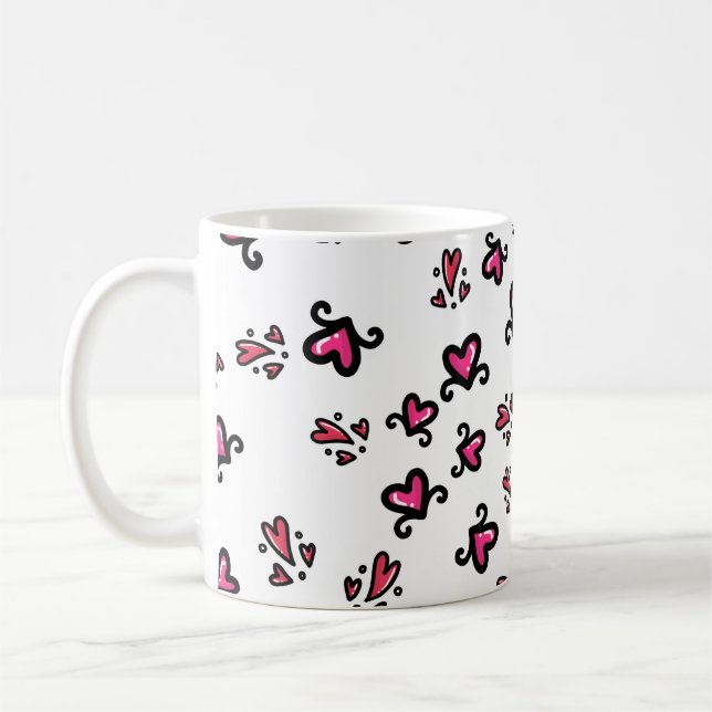 Rosa Herzen Muster – Süßes Doodle-Design Kaffeetasse (Links)