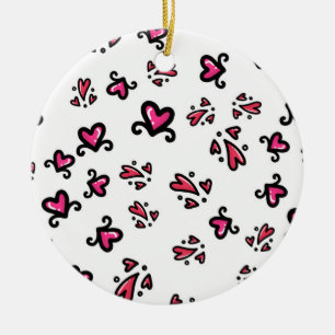 Rosa Herzen Muster – Süßes Doodle-Design Keramik Ornament