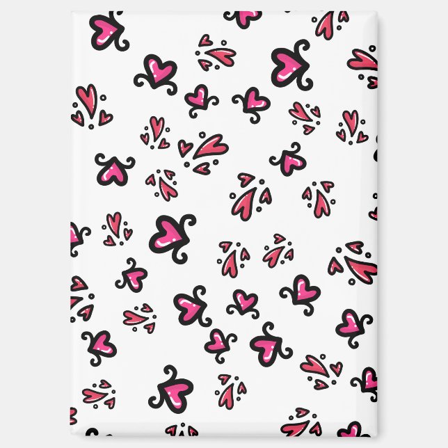 Rosa Herzen Muster – Süßes Doodle-Design Magnet (Vorderseite)