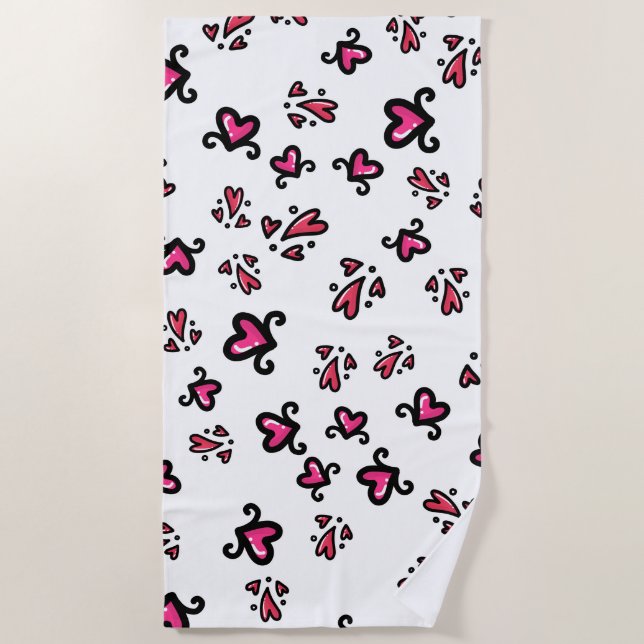Rosa Herzen Muster – Süßes Doodle-Design Strandtuch (Vorderseite)