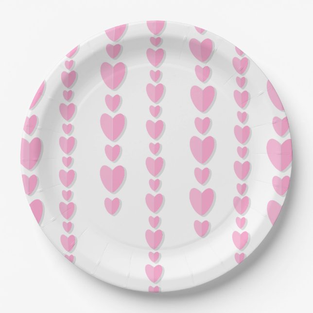 Rosa Herzen Niedlich Valentine Pappteller (Vorderseite)