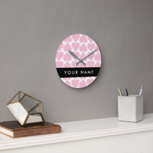 Rosa Herzen, Romantik, Ihr Name, Personalisieren Runde Wanduhr