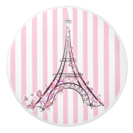 Rosa Herzen & Schmetterlinge Paris Eiffelturm Girl Keramikknauf