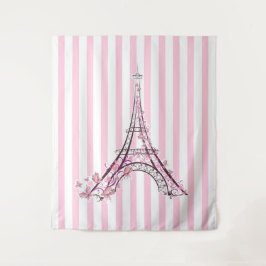 Rosa Herzen & Schmetterlinge Paris Eiffelturm Girl Wandteppich