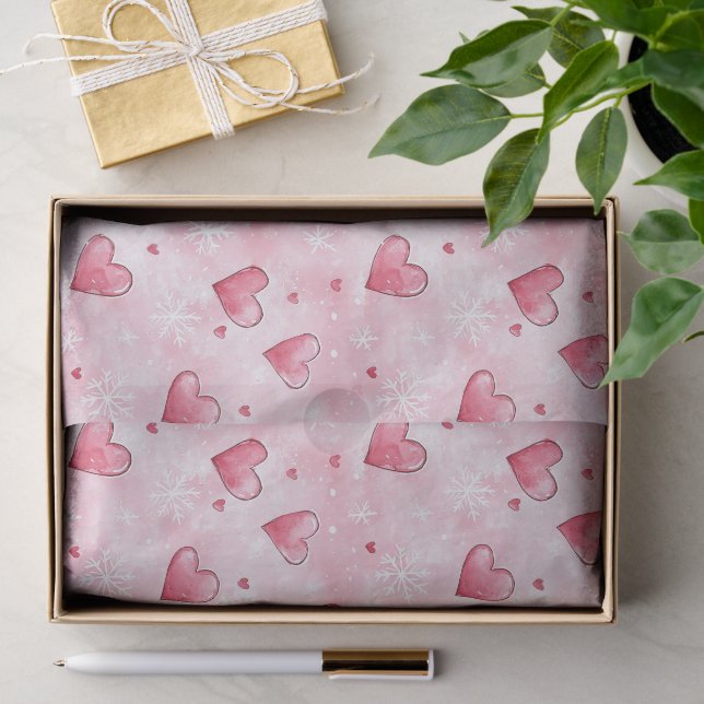 Rosa Herzen Schneeflocken Seidenpapier (Geschenk)