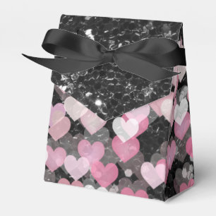 Rosa Herzen Schwarzer Kunstglitter Schwarze Schlei Geschenkschachtel