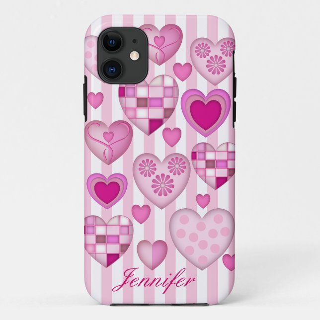 rosa Herzen, Streifen und Name Case-Mate iPhone Hülle (Rückseite)