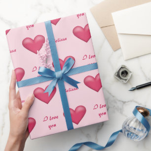 Rosa Herzen und benutzerdefinierter Text 'Ich lieb Geschenkpapier