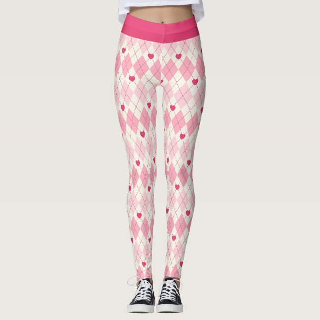 Rosa Herzen und Diamanten Leggings (Vorderseite)
