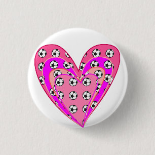 Rosa Herzen und Fußballbälle Muster Button