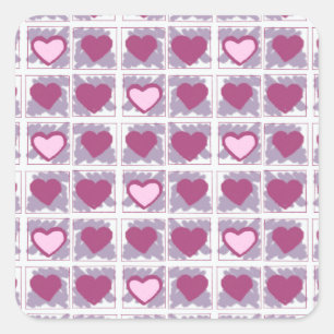 Rosa Herzen und Quadrate Liebe Xoxo Quadratischer Aufkleber