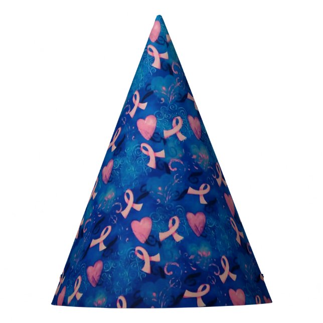 Rosa Herzen und rosa Ribbons Party Hat Partyhütchen (Vorderseite)