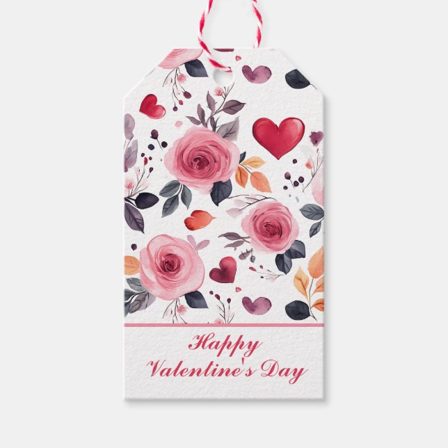 Rosa Herzen und Rose Geschenkanhänger (Vorderseite)