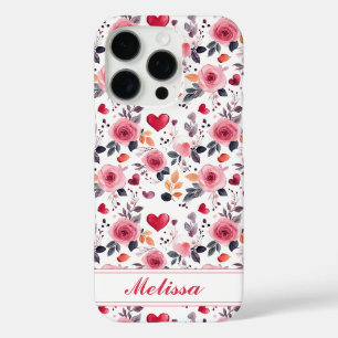 Rosa Herzen und Rose iPhone 16 Pro Hülle