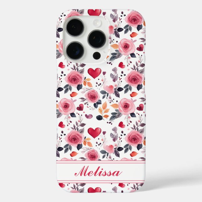 Rosa Herzen und Rose iPhone 16 Pro Hülle (Rückseite)