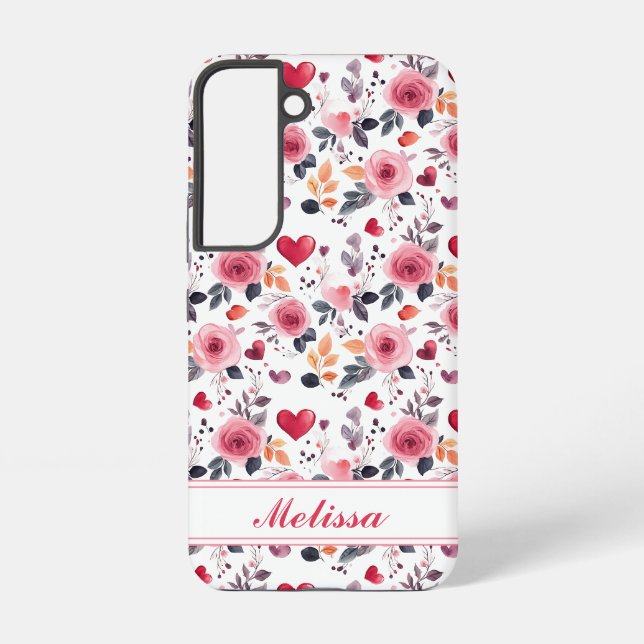 Rosa Herzen und Rose Samsung Galaxy Hülle (Rückseite)