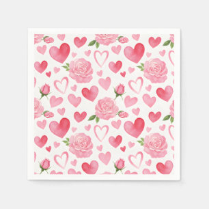Rosa Herzen und Rose Serviette