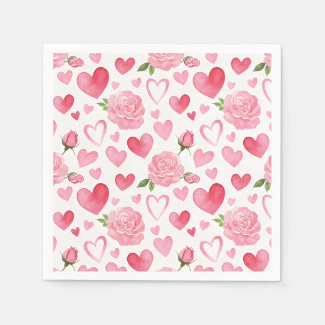 Rosa Herzen und Rose Serviette (Vorderseite)