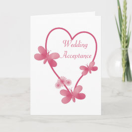 Rosa Herzen und Schmetterlinge Hochzeit Annahme Dankeskarte