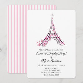 Rosa Herzen und Schmetterlinge Paris Eiffel Tower Einladung
