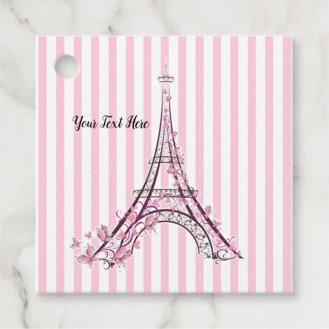 Rosa Herzen und Schmetterlinge Paris Eiffel Tower  Geschenkanhänger (Vorderseite)
