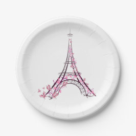 Rosa Herzen und Schmetterlinge Paris Eiffel Tower Pappteller