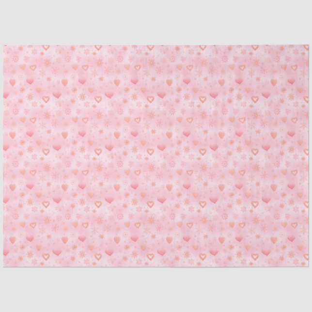 Rosa Herzen und Schneeflocken Weihnachten Seidenpapier (Vorderseite)