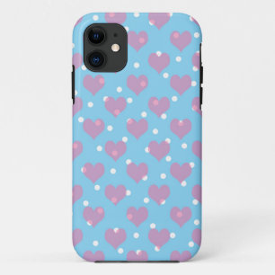 Rosa Herzen und weiße Polka-Punkte iPhone 11 Hülle