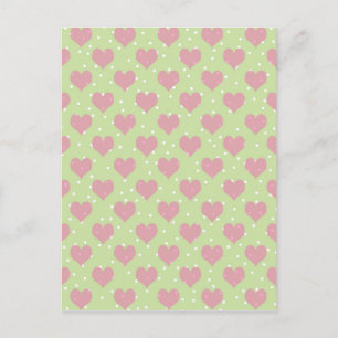 Rosa Herzen und weiße Polka-Punkte-Muster Postkarte