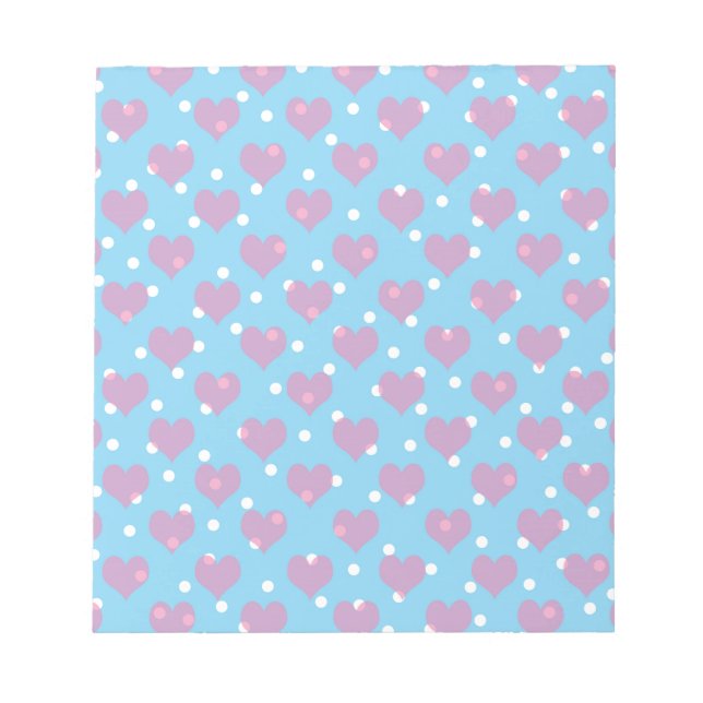 Rosa Herzen und weiße Polka-Punkte Notizblock (Vorderseite)