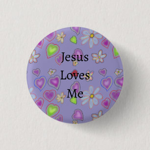 Rosa Herzen Weiße Blume Jesus Lieben Mich Knopf Button