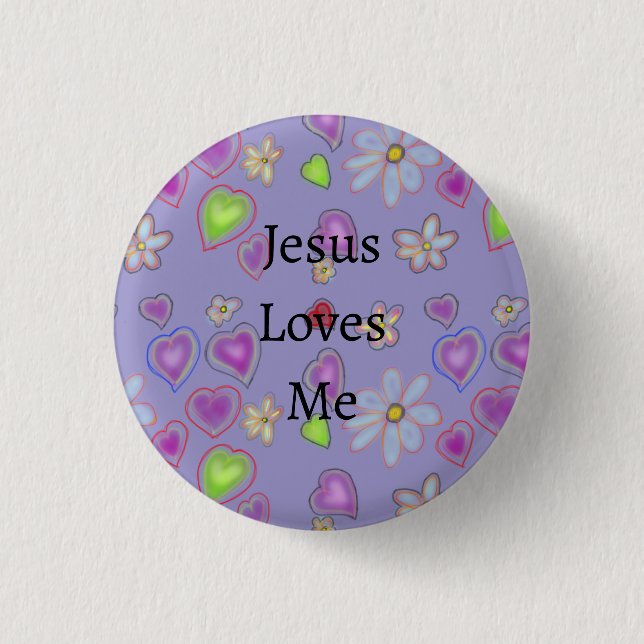 Rosa Herzen Weiße Blume Jesus Lieben Mich Knopf Button (Vorderseite)