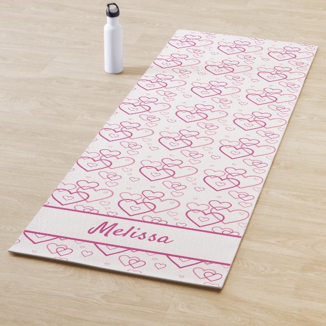 Rosa Herzformen Muster mit Individuelle Name Yogamatte (Beispiel)